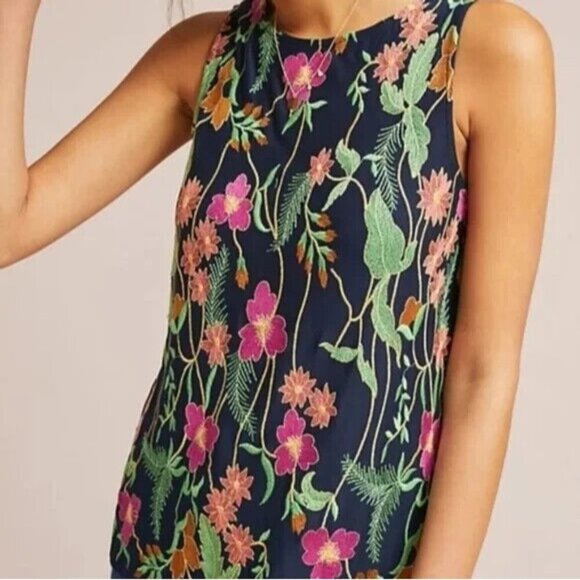 Anthropologie Meadow Rue Embroidered Tank Sleeveless Top Floral Artsy Women's S - Picture 1 of 9